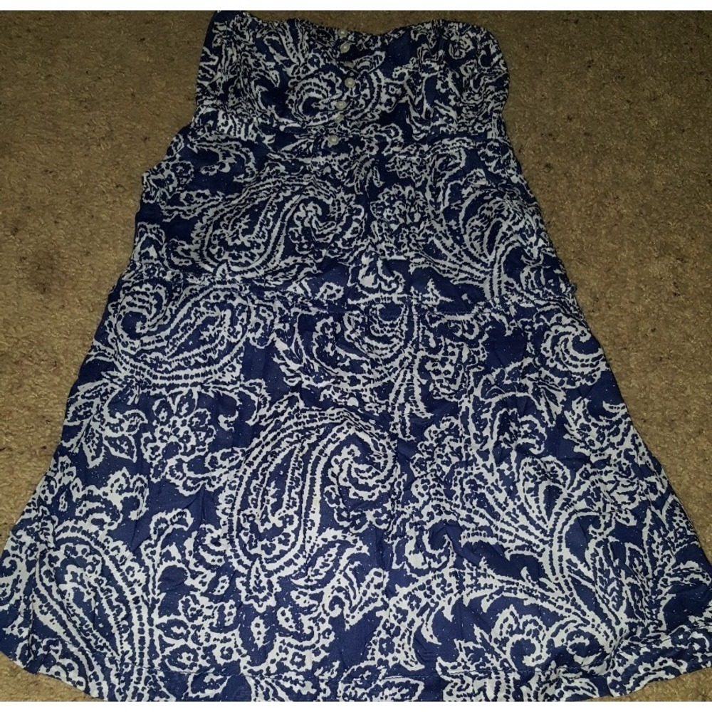 American Eagle Size 2 Tube Style Printed Summer Dress Blue‎ White lined